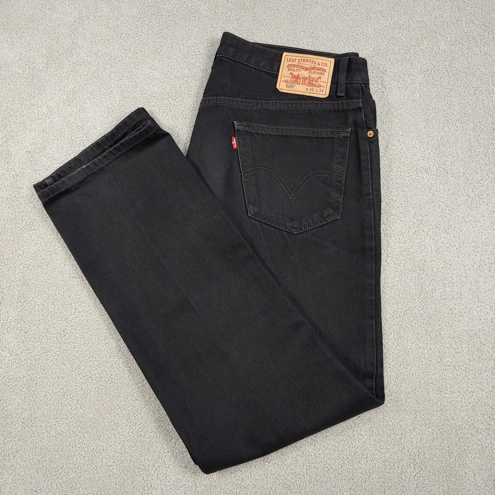 VINTAGE 2004 - Levi's 505 Regular Fit Jeans - Men 36x33 Black Straight Leg Denim
